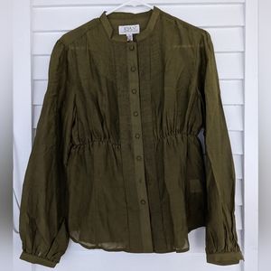 Olive green silk blend blouse
